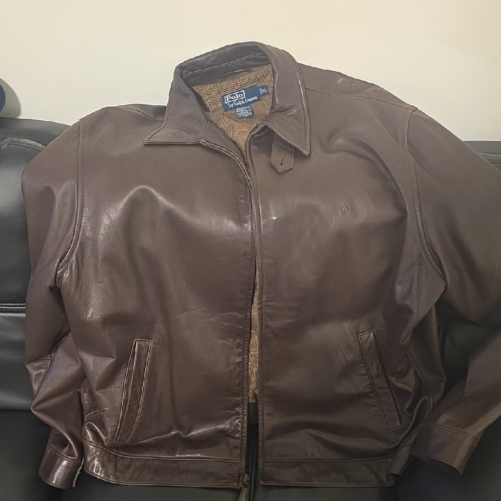 🔥 Polo by Ralph Lauren Dark Brown Leather Bomber Jacket. Like New!!